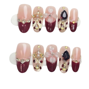 Glam Cherry Crystal – Uñas Press On Artesanales